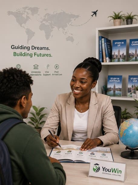 A YouWin consultant guiding a student through his study abroad options