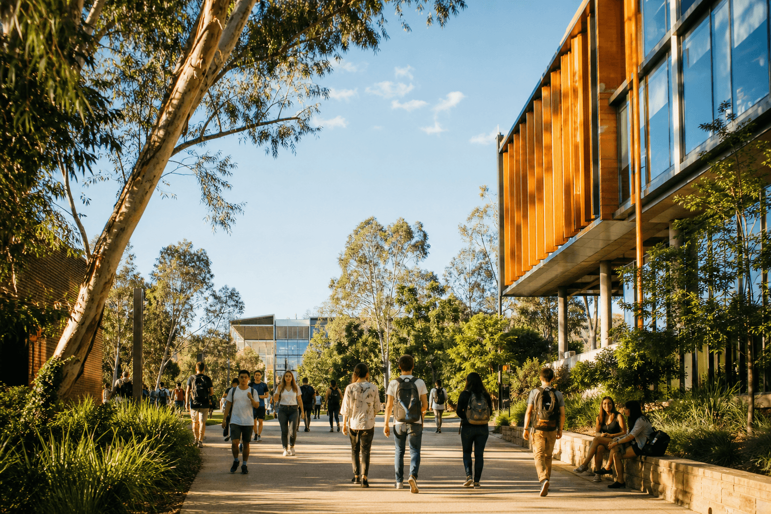 Australian university campus under bright sky for international students