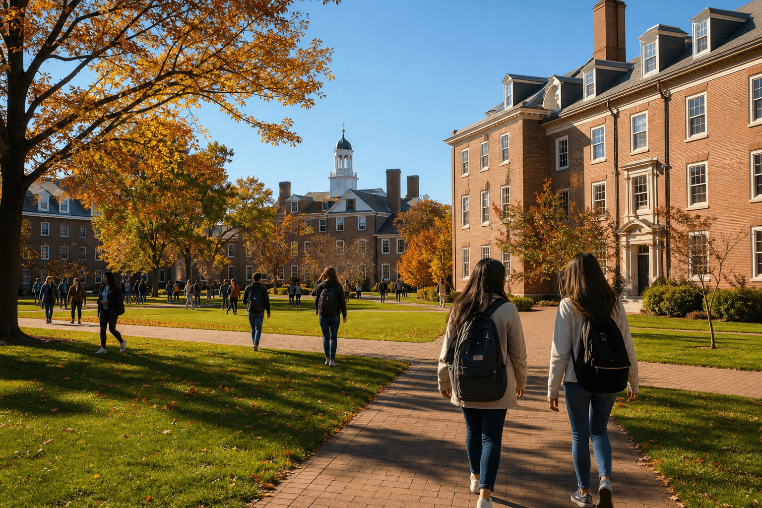 American university campus quad for international students