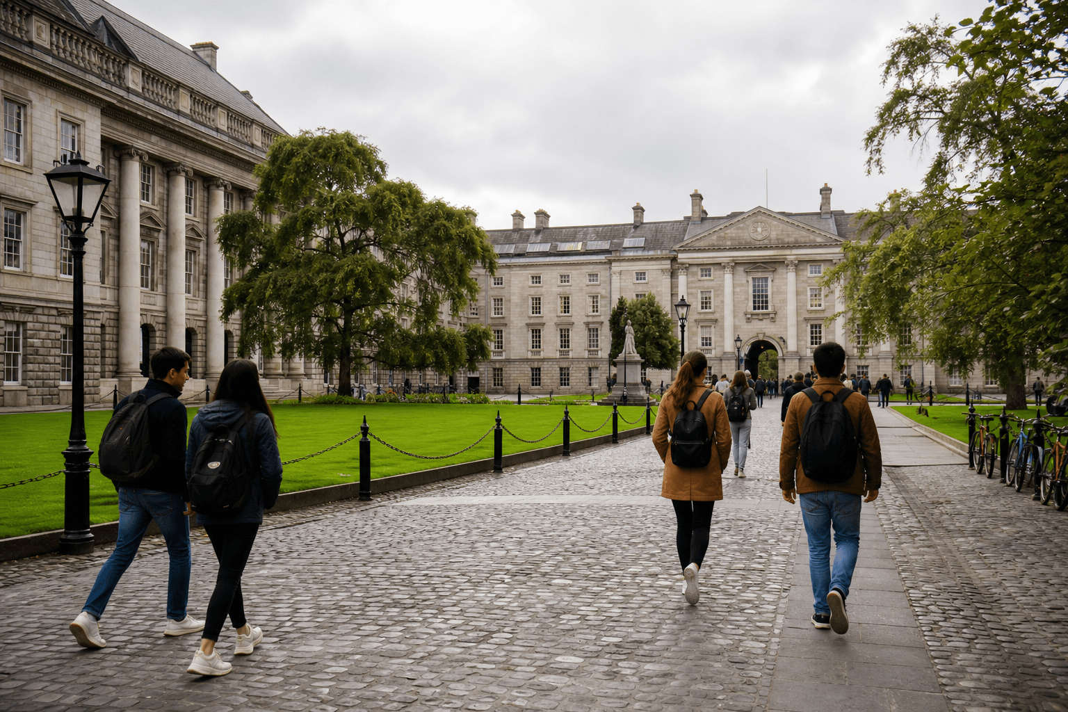 Irish university courtyard and campus for international students